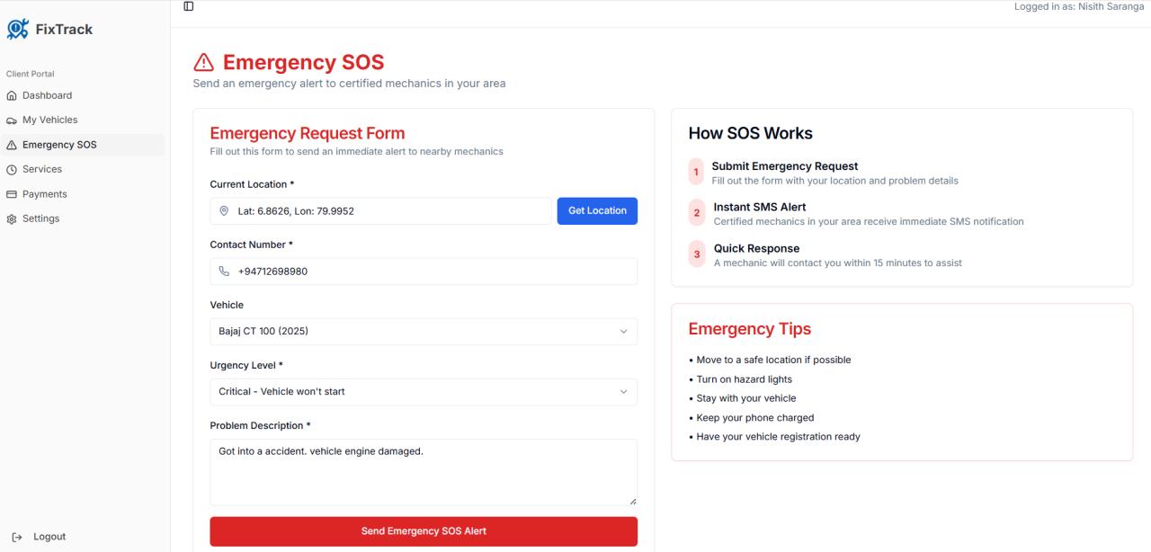 FixTrack project screenshots 2